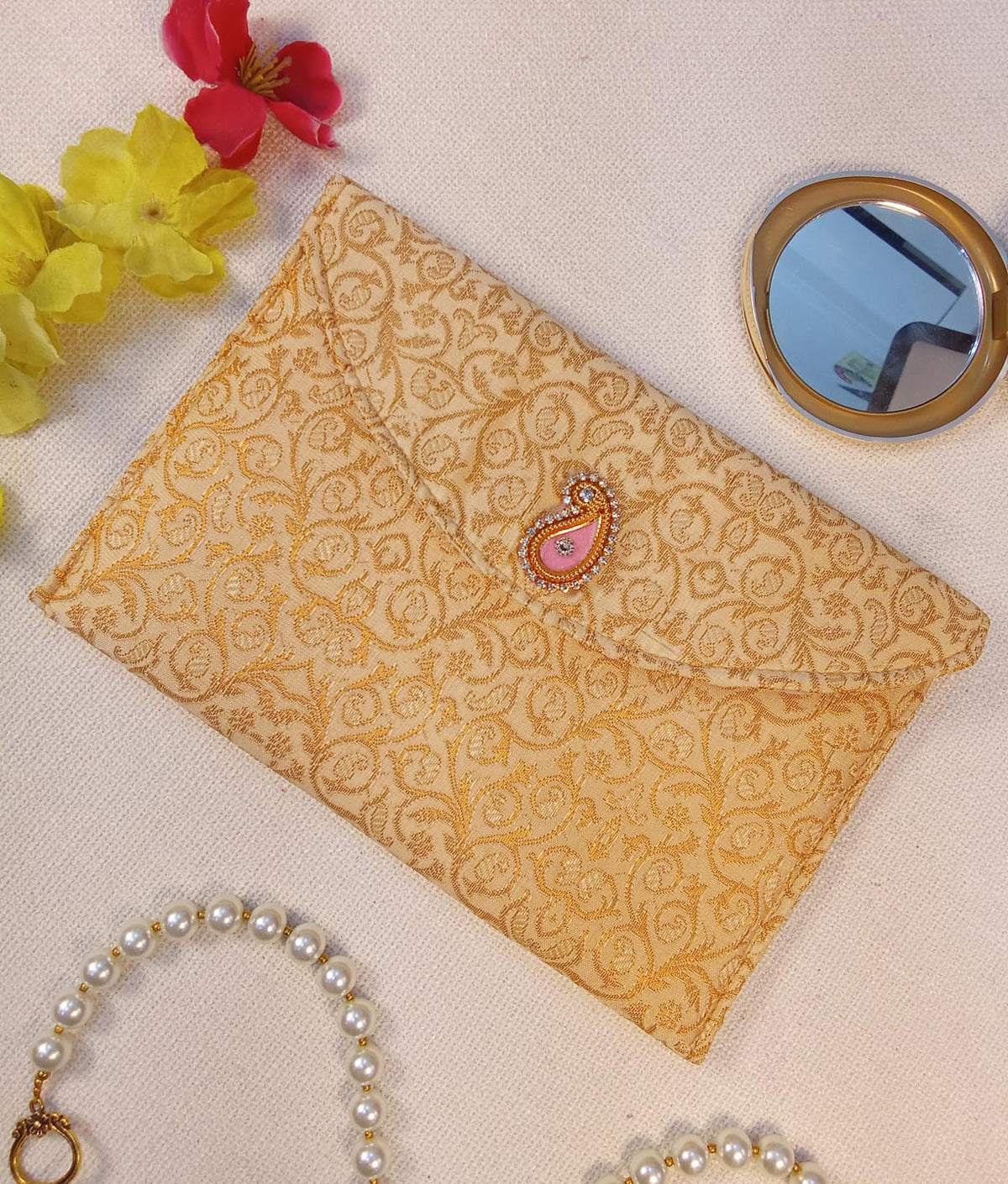Ivory Gold Handcrafted Clutch