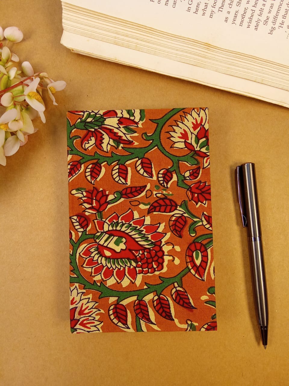 Kalamkari Diary & Floral Print Pouch Desk Calm Set