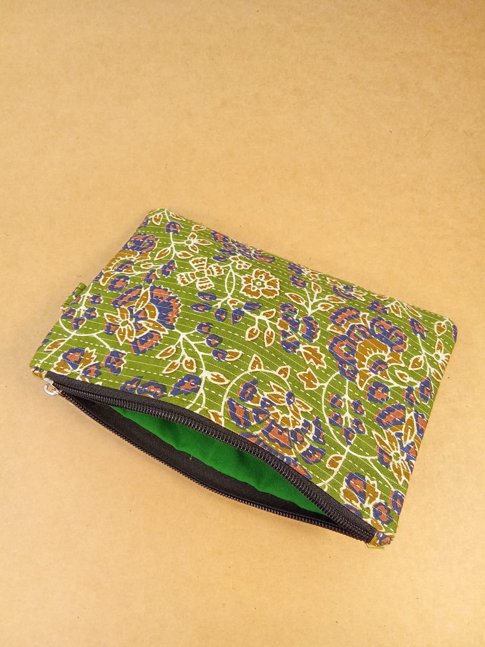 Green Kalamkari Print Cotton Multi-Utility Pouch