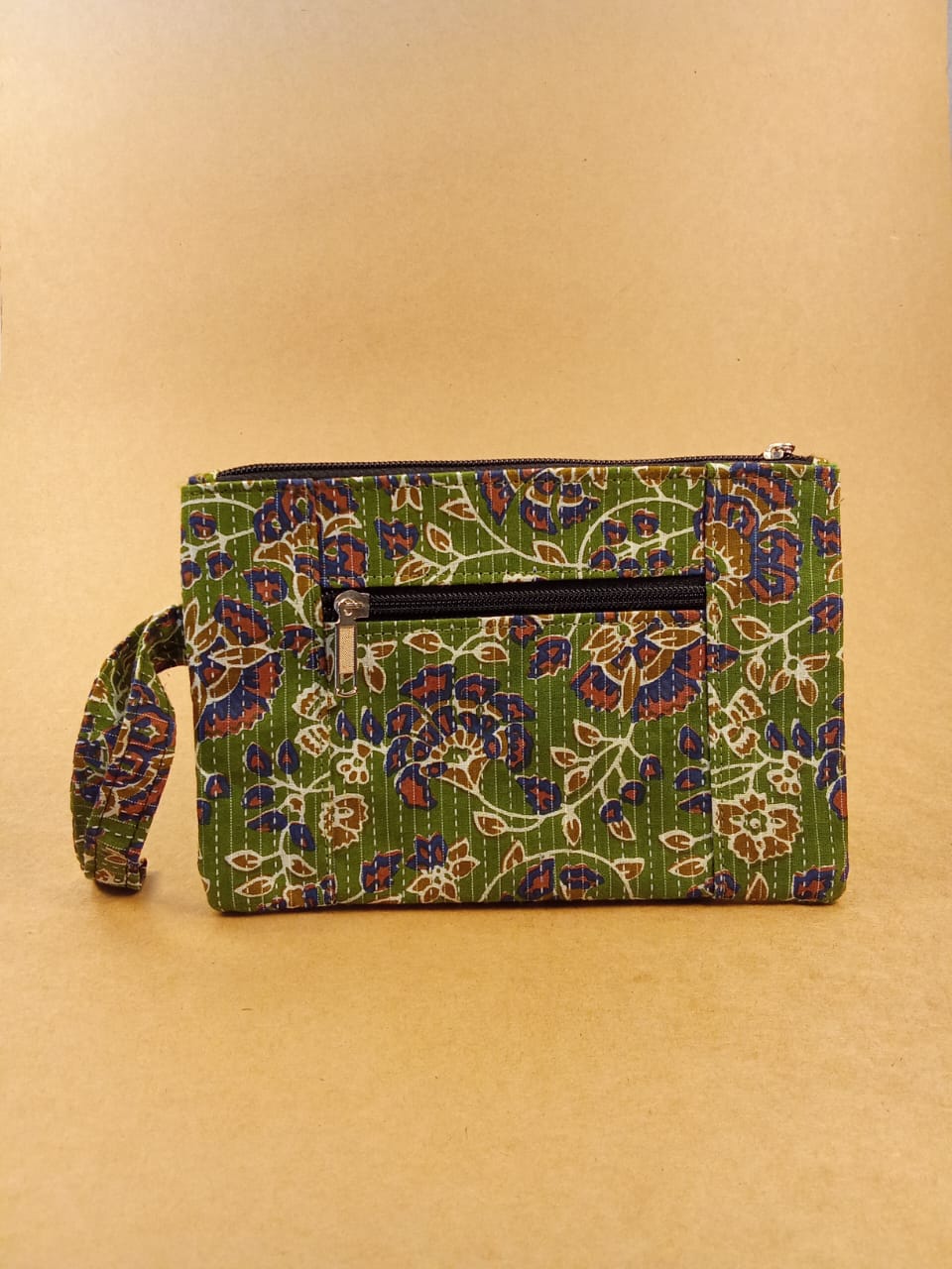 Green Kalamkari Print Cotton Multi-Utility Pouch