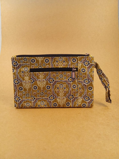 Yellow Floral Print Cotton Multi-Utility Pouch