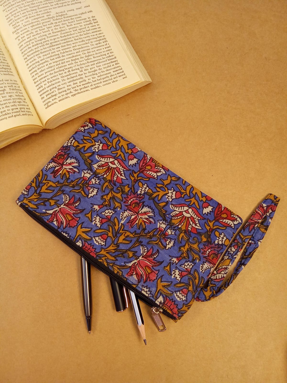 Floral Diary & Blue Kalamkari Pouch Desk Calm Set