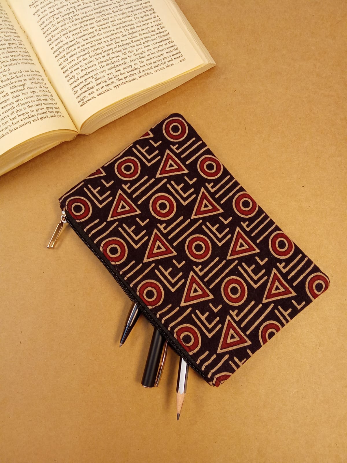 Geometric Print Diary & Tribal Motif Pouch Desk Calm Set