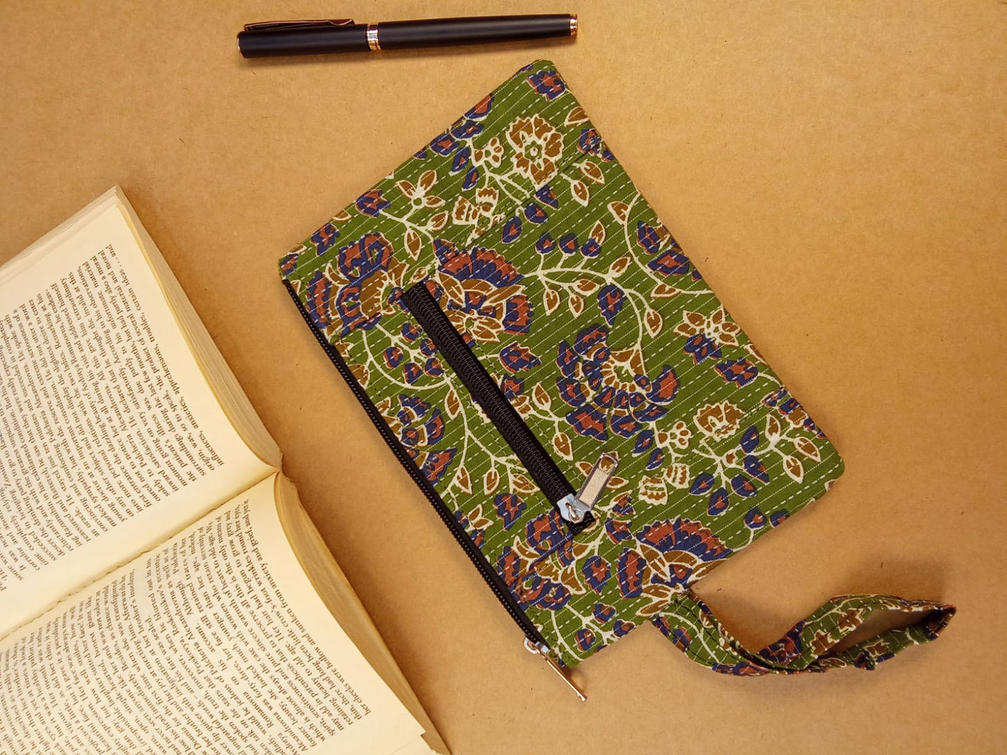 Green Kalamkari Print Cotton Multi-Utility Pouch