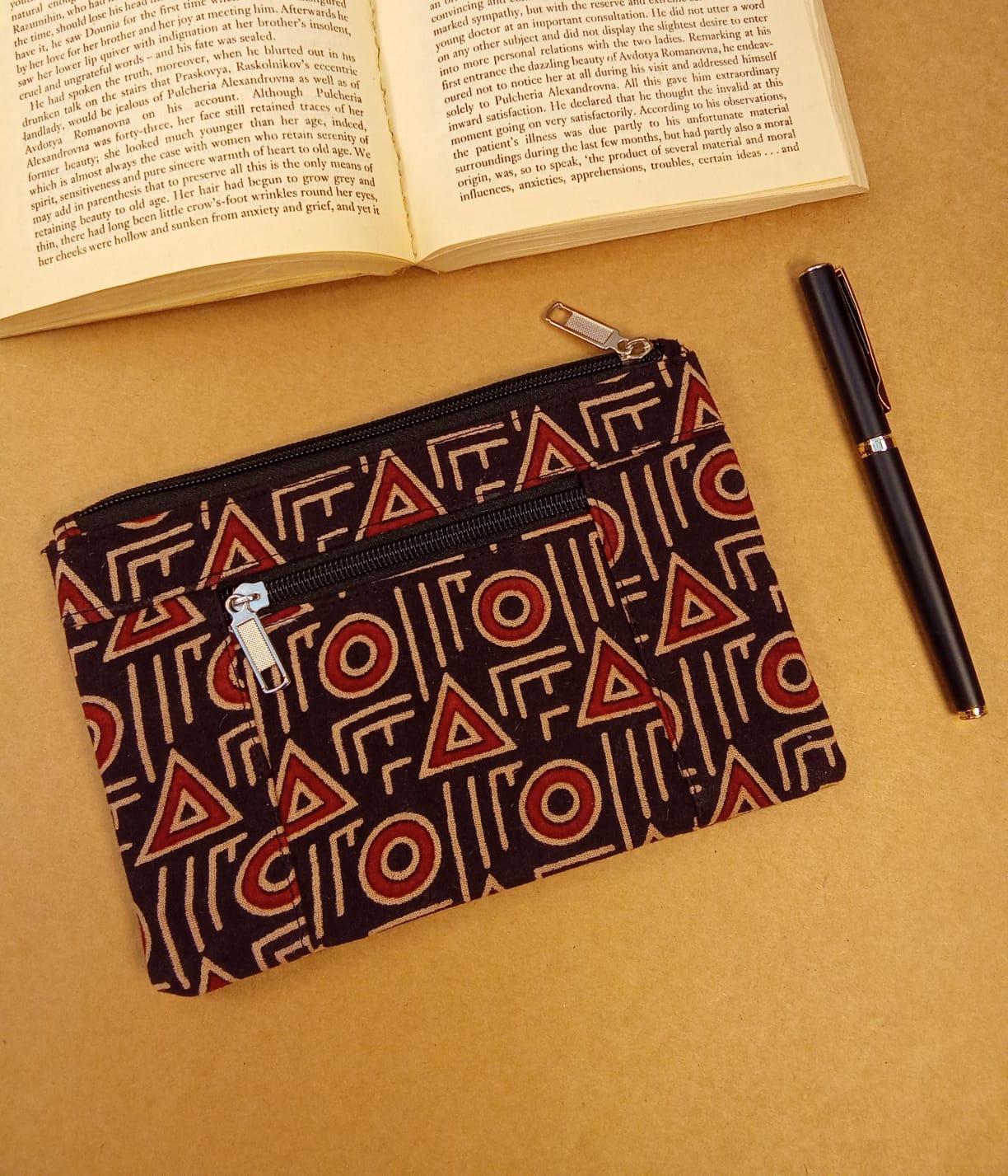 Geometric Print Cotton Multi-Utility Pouch