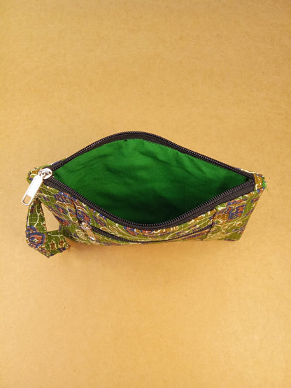 Green Kalamkari Print Cotton Multi-Utility Pouch