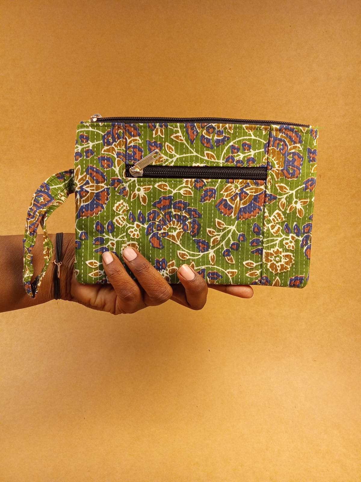 Green Kalamkari Print Cotton Multi-Utility Pouch