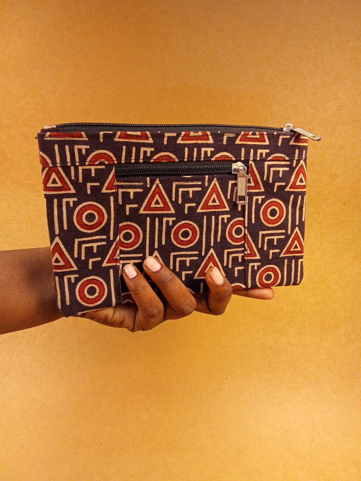 Geometric Print Cotton Multi-Utility Pouch