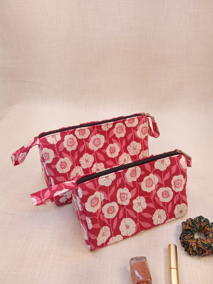 Red Floral Print Cotton Utility Kit