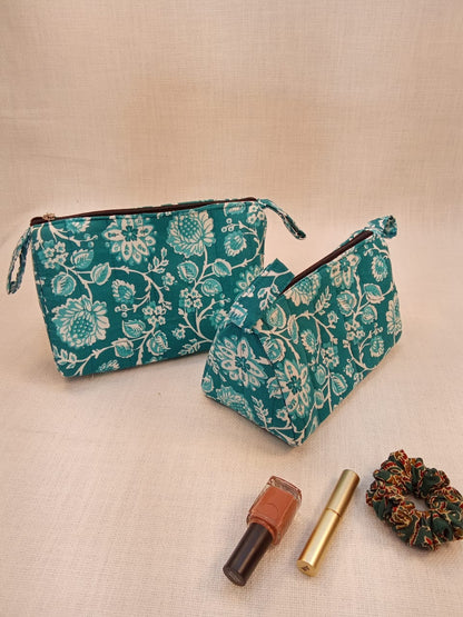 Teal Floral Print Cotton Utility Kit