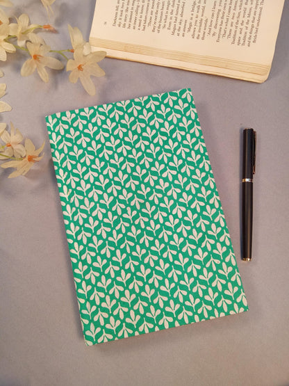 Handcrafted Green Leaf Print A5 Diary