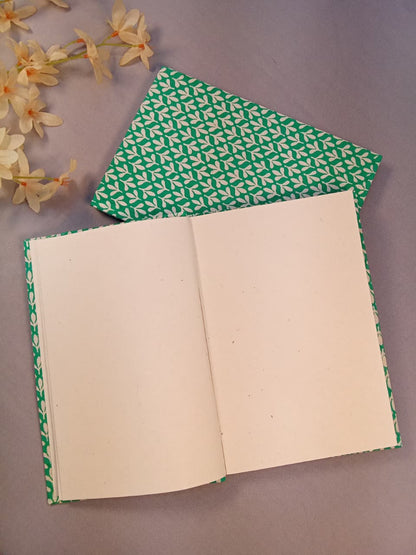 Handcrafted Green Leaf Print A5 Diary