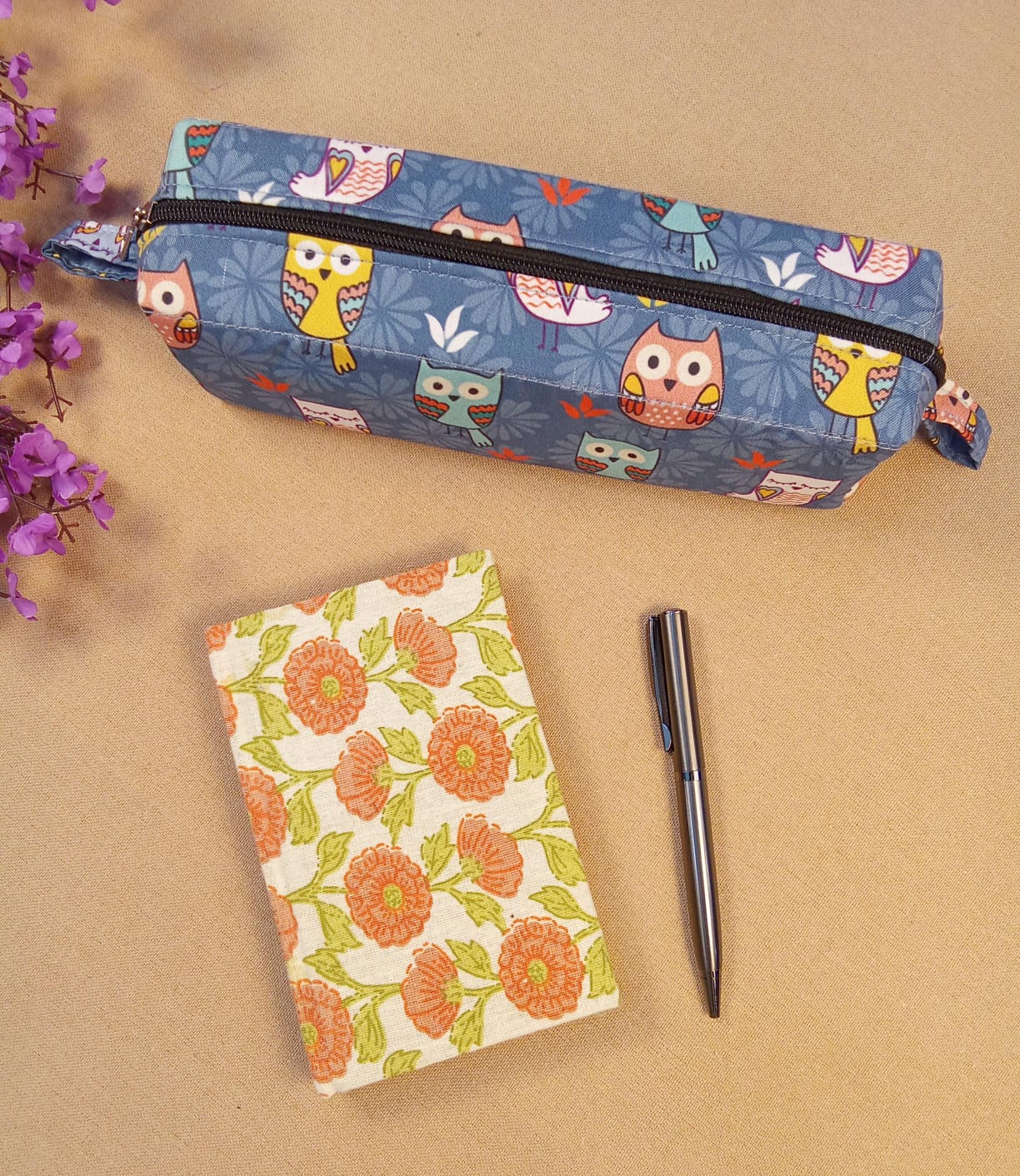 Floral Print Diary & Owl Pencil Pouch Desk Calm Set
