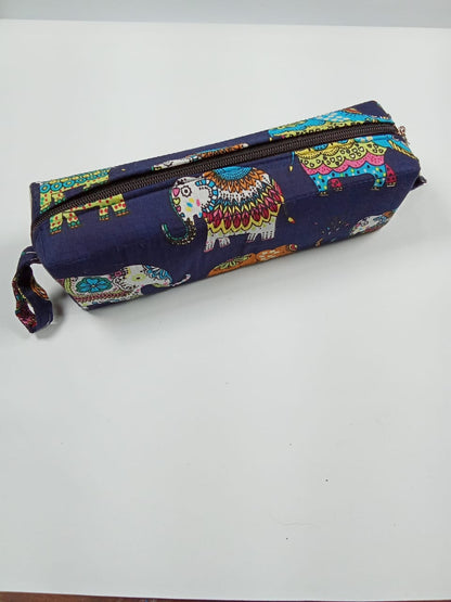 Handcrafted Elephant Print Navy Pencil Box