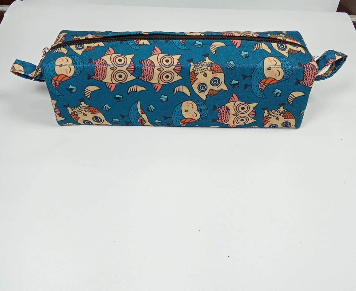 Handcrafted Blue Owl Print Pencil Box