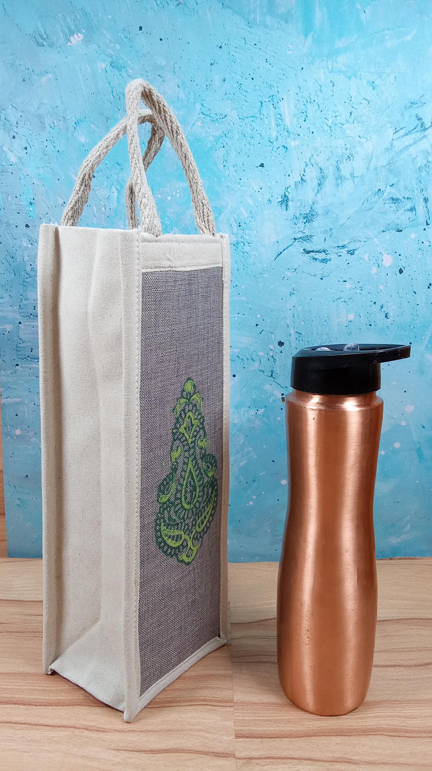 Handcrafted Green Paisley Jute Bottle Cover
