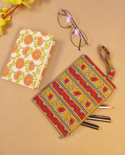 Kalamkari Diary & Printed Pencil Pouch Desk Calm Set