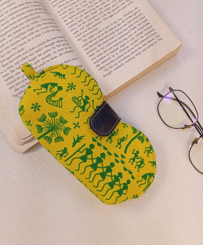 Green Warli Print Handmade Sunglass Case