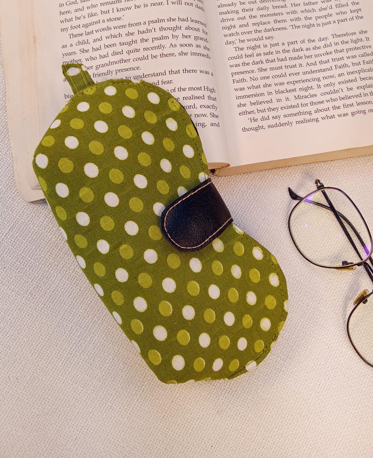 Olive Polka Dot Handmade Sunglass Case