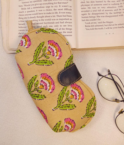 Mustard Floral Print Handmade Sunglass Case