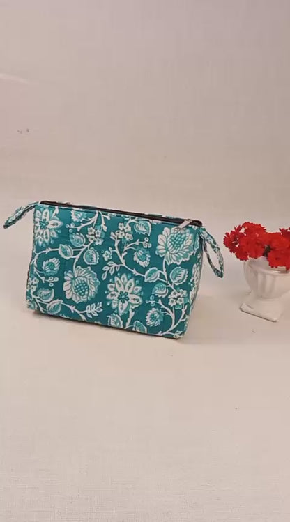 Teal Floral Print Cotton Utility Kit
