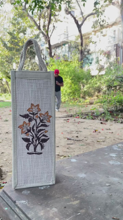 Handcrafted Blue Paisley Jute Bottle Cover